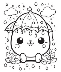 Vector hand drawn cute kawaii outline illustration. Coloring page for kids and adults. Print design, t-shirt design, tattoo design, mural art, line art.