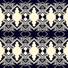 Ethnic motifs mimic natural weaving.