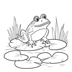 Vector hand drawn cute cartoonish toad or frog outline illustration. Coloring page for kids and adults. Print design, t-shirt design, tattoo design, mural art, line art.