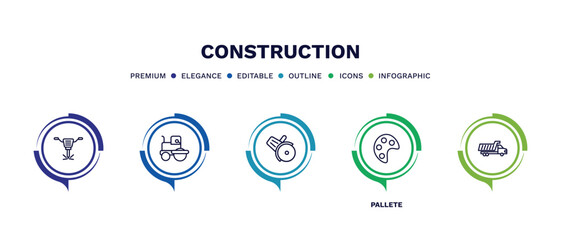 set of construction thin line icons. construction outline icons with infographic template. linear icons such as , pallete,