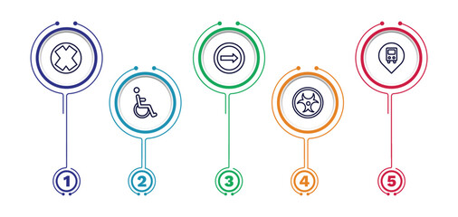 set of traffic signs thin line icons. traffic signs outline icons with infographic template. linear icons such as crossing, one way, bus stop, handicap, nuclear vector.