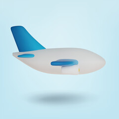 3d Cartoon Airplane, Realistic plane on blue background. Vector illustration.