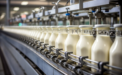 Milk Factory filling Milk Bottles
