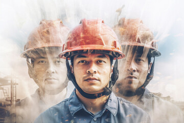 Multiple exposure portrait of engineers