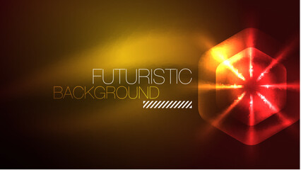 Glowing neon hexagons in dark space. Digital technology cyberspace hi-tech techno abstract background template