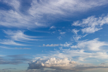 Fototapeta na wymiar Feather clouds on the bright blue sky