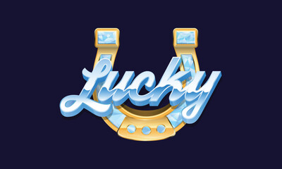 Lucky logo, sign. Casino, Gamble logo template with golden horseshoe. Gamble, Casino, Slots design. Vector illustration