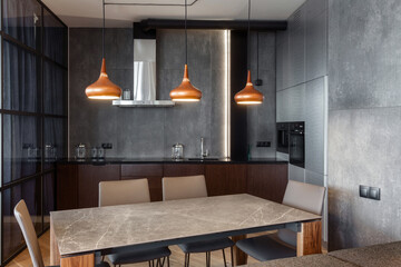 Marble table and chairs in modern kitchen