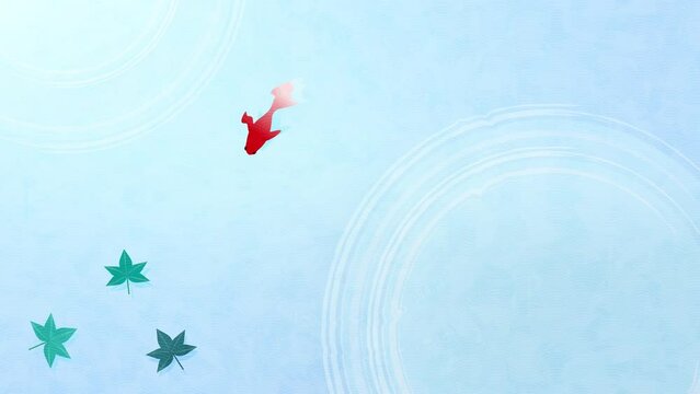 水の波紋と泳ぐ金魚のお中元・夏イメージ、4Kループアニメーション