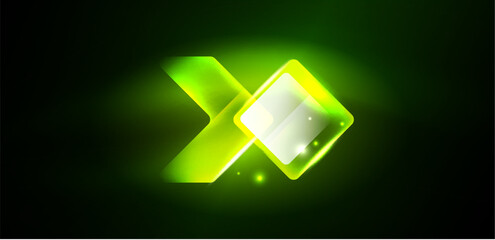 Neon glowing techno lines and arrows, hi-tech futuristic abstract background template