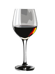 Illustration of a glass of red wine on a white background.