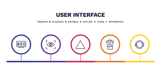 set of user interface thin line icons. user interface outline icons with infographic template. linear icons such as online gambling, viewer, triangular, recycling container, updating arrow vector.