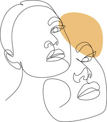 Continuous line, drawing of set faces and hairstyle, fashion concept, woman beauty minimalist, vector illustration for t-shirt, slogan design print graphics style