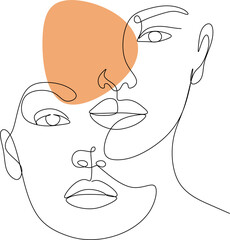 Continuous line, drawing of set faces and hairstyle, fashion concept, woman beauty minimalist, vector illustration for t-shirt, slogan design print graphics style