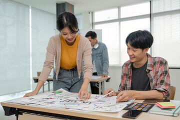 Brainstorm planing creative asian teamwork, Group of asia mobile phone app developer team meeting...
