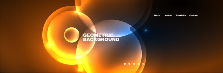 Shiny neon circles and bubbles, dark abstract background with blurred magic neon light, wallpaper design