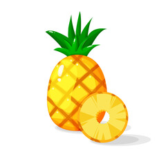 A piece of pineapple. Flat design vector illustration of a pineapple on a white background. Sliced pineapple. Pineapple mug