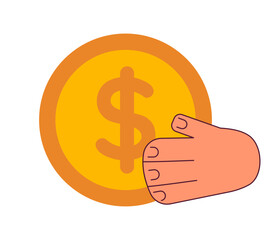 Hand hold coin semi flat colour vector object. Money investition. Editable cartoon clip art icon on white background. Simple spot illustration for web graphic design