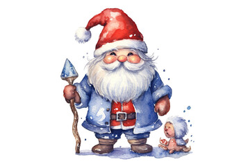 Obraz premium Watercolor Christmas cute Santa on white isolated PNG 