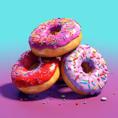 Delicious beautiful donut lies on bright background, Ai generated