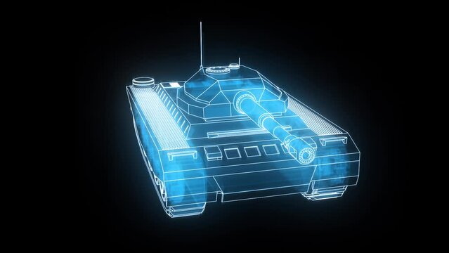 3d render of a Tank HUD Hologram. Sci-fi infographics of military vehicle. Looped.