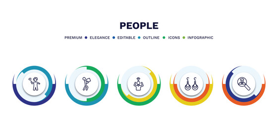 set of people thin line icons. people outline icons with infographic template. linear icons such as waving goodbye, men carrying a box, man with an idea, earings, recruit vector.