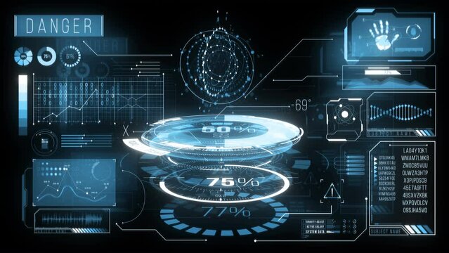 HUD Dashboard Loading Data. Futuristic high tech animated HUD.