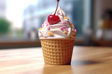 Delicious beautiful ice cream on bright background, Ai generated