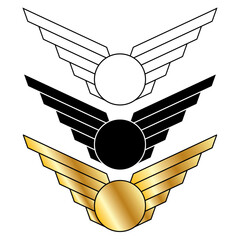 Illustration of pilot wings in silhouette, color, and outline. © Brian