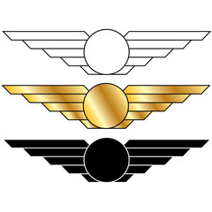 Illustration of pilot wings in silhouette, color, and outline. © Brian