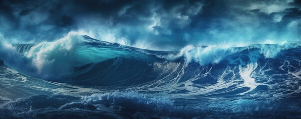 Sea wave in ocean during rage storm, the power water nature, panorama photo. generative ai - obrazy, fototapety, plakaty