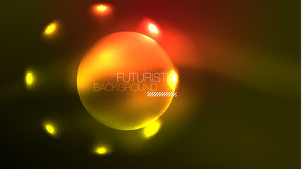 Neon glowing circles, magic energy space light concept, abstract background wallpaper design