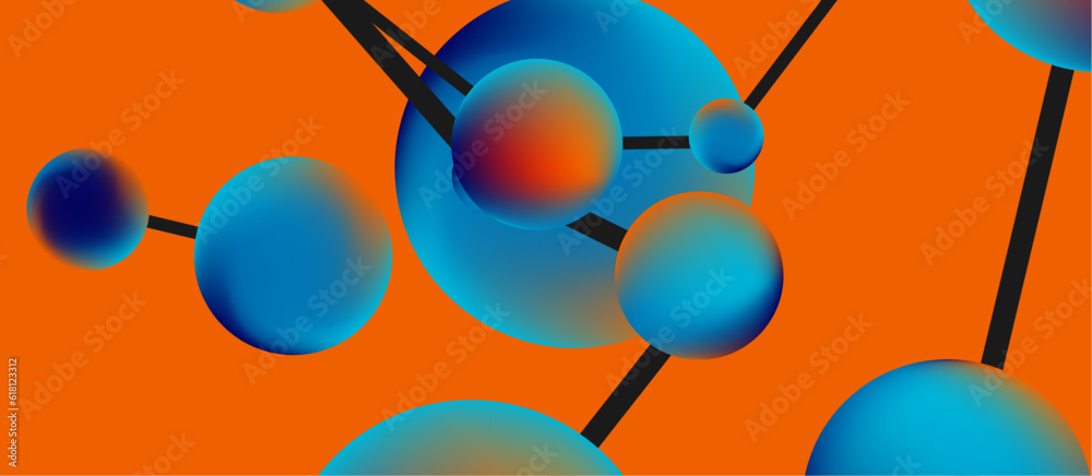 Poster line points connections geometric landing page background. fluid circles and spheres with liquid gra