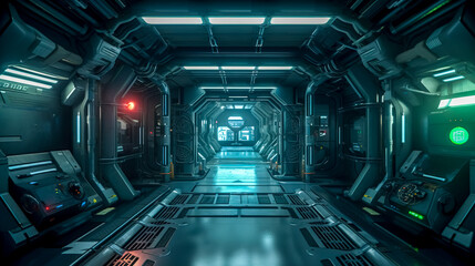 Obraz premium fantastic futuristic spaceship in the infinite cosmos, made with Generative AI