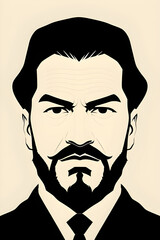 illustration of a headshot of a male mafia boss. (AI-generated fictional illustration)