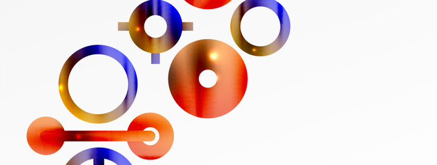 Minimal geometric abstract background. Shiny and glossy circle, line and round shapes design. Trendy techno business template for wallpaper, banner, background or landing