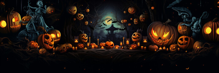 Halloween banner illustration creepy night with traditional pumpkin