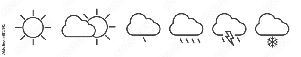 Wall mural icon set of weather forecast - vector thin line icon collection on white background - weather map