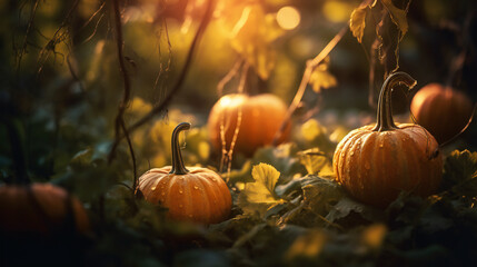Halloween pumpkin in the garden - obrazy, fototapety, plakaty