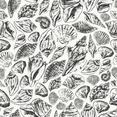 Seashell seamless pattern with hand drawn shells