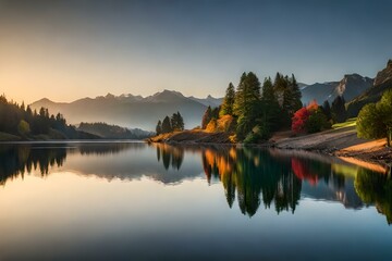 Obraz premium lake in the mountains Generator by using AI Technology