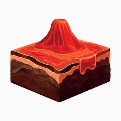 Illustration of an Isometric Landscape with Trees and Mountains lava in the Background