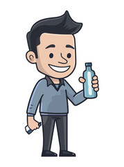 Smiling man holding plastic bottle of refreshing drink