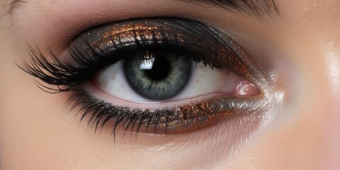 Fototapeta premium AI Generated. AI Generative. Beauty face eye spa makeup macro shot illustration of smokey design. Night party glamour look. Graphic Art