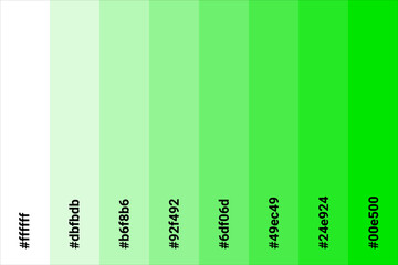 Color palette green to white with color code. Tone color guide. Vector illustration EPS 10 File.