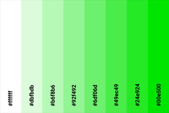 Color palette green to white with color code. Tone color guide. Vector illustration EPS 10 File.