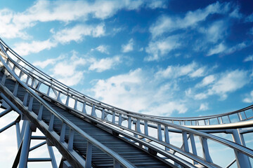 Up-Close Rollercoaster Track against Clear Sky. Generative AI
