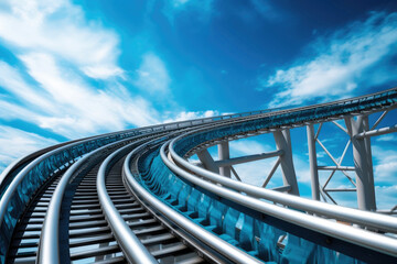 Rollercoaster Track Set against Azure Sky. Generative AI