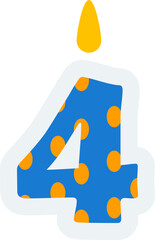 Cute Number Four Party Candle Illustration