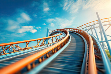 Rollercoaster Track with a Breathtaking Sky. Generative AI - obrazy, fototapety, plakaty